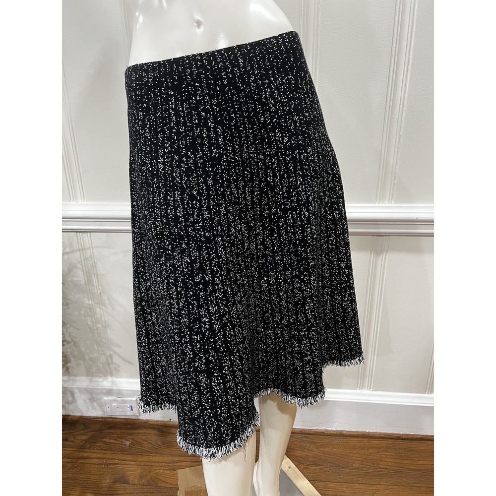 Milano Black and White  Fringed Stretch Pull On Skirt Size XL Midi